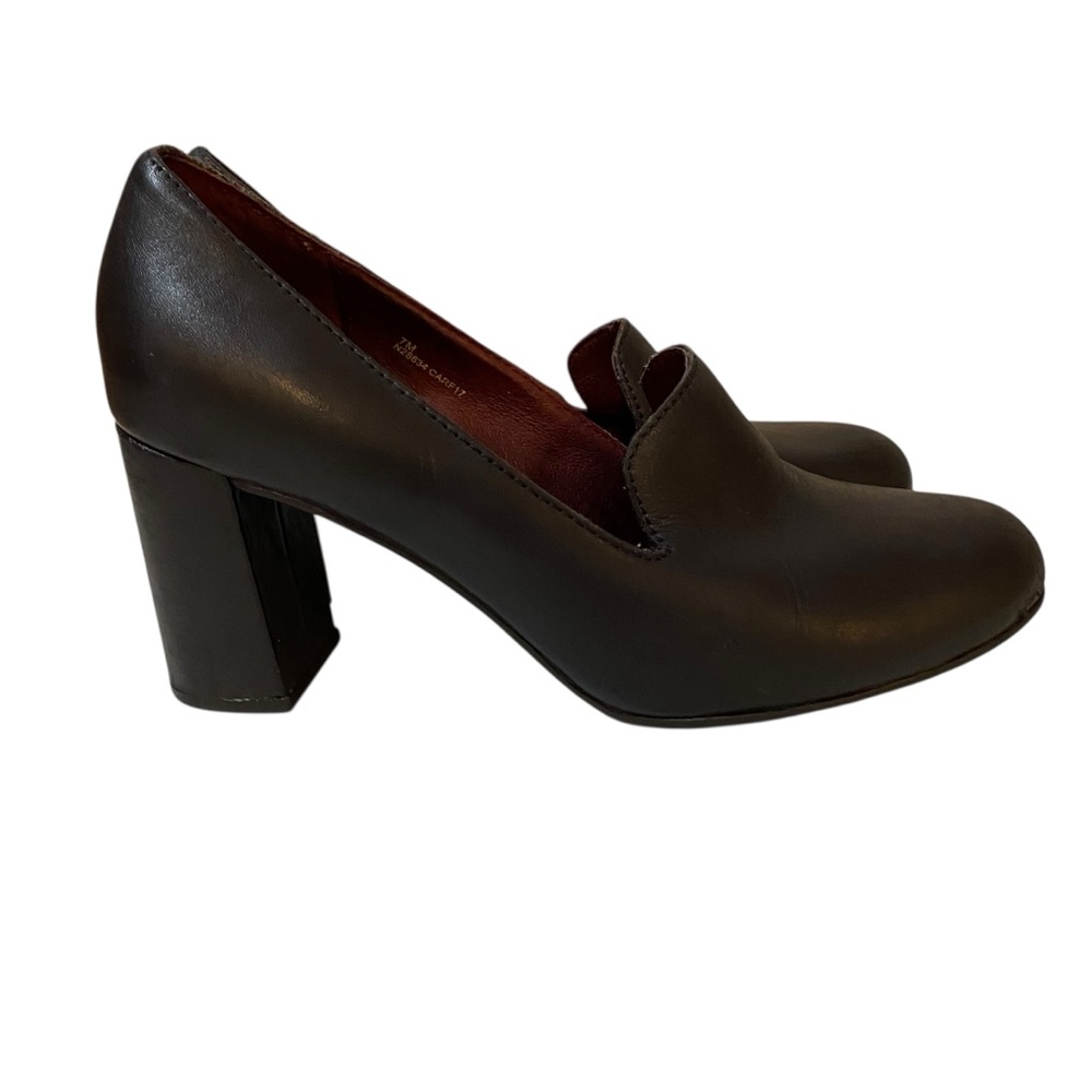 ONO Black Upper and Burgundy Lining Leather Round Toe Chunky Heels 7